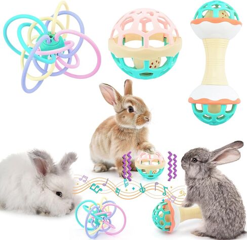 3 Pcs Rabbit Toys, Novelty Bunny Toys with Bell Balls, Durable Guinea Pig Hamsters Chinchillas Toys, Prefect for Small Animals Playing Teeth Indoor Outdoor in Saudi Arabia