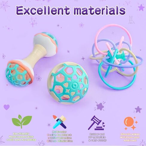 3 Pcs Rabbit Toys, Novelty Bunny Toys with Bell Balls, Durable Guinea Pig Hamsters Chinchillas Toys, Prefect for Small Animals Playing Teeth Indoor Outdoor in Saudi Arabia