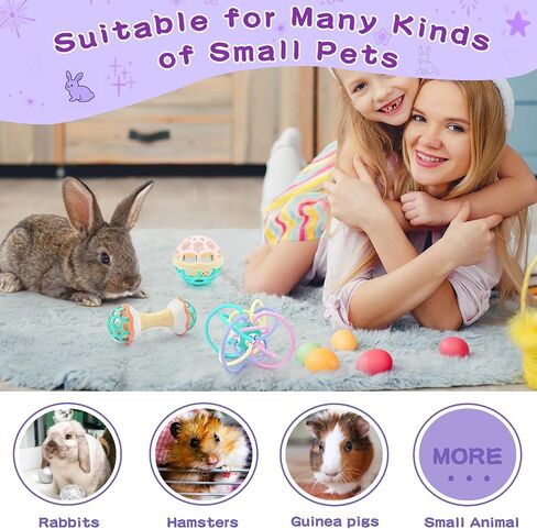 3 Pcs Rabbit Toys, Novelty Bunny Toys with Bell Balls, Durable Guinea Pig Hamsters Chinchillas Toys, Prefect for Small Animals Playing Teeth Indoor Outdoor in Saudi Arabia