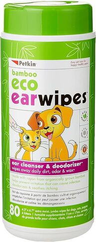 Petkin Bamboo Pet Ear Wipes, 80 Moist Wipes - Soft Bamboo Cloth Pet Ear Cleaner Wipes Sooth & Deodorize to Remove Dirt, Odor, & Wax - Safe & Easy to Use Pet Wipes for Dogs, Cats, Puppies & Kittens in Kuwait