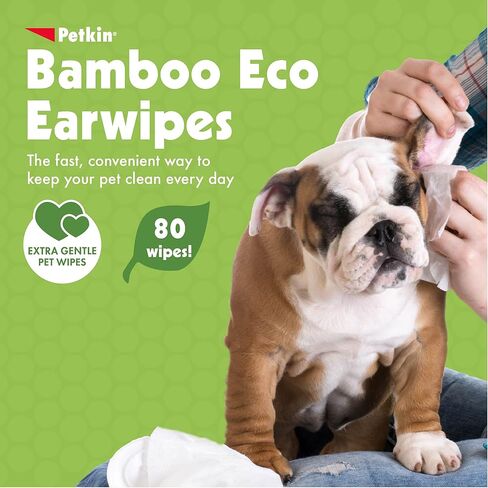 Petkin Bamboo Pet Ear Wipes, 80 Moist Wipes - Soft Bamboo Cloth Pet Ear Cleaner Wipes Sooth & Deodorize to Remove Dirt, Odor, & Wax - Safe & Easy to Use Pet Wipes for Dogs, Cats, Puppies & Kittens in Kuwait