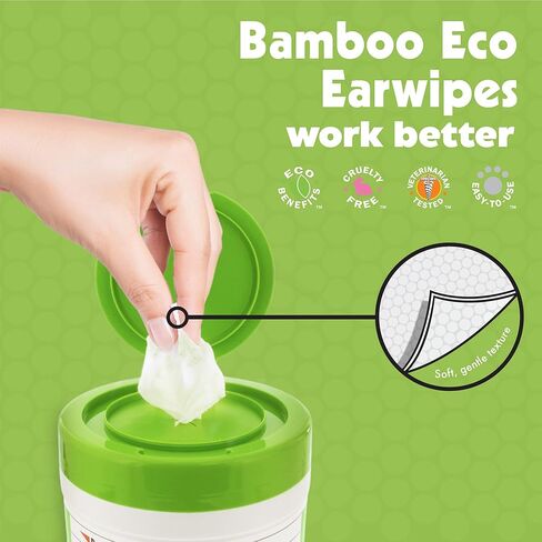 Petkin Bamboo Pet Ear Wipes, 80 Moist Wipes - Soft Bamboo Cloth Pet Ear Cleaner Wipes Sooth & Deodorize to Remove Dirt, Odor, & Wax - Safe & Easy to Use Pet Wipes for Dogs, Cats, Puppies & Kittens in Kuwait