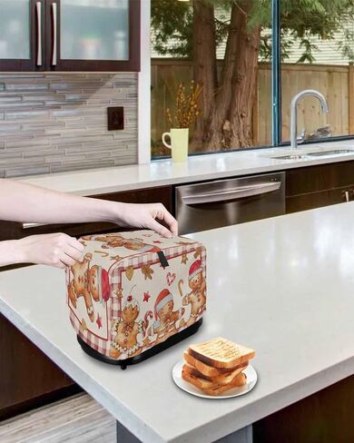 Christmas Toaster Cover 2 Slice, Gingerbread Man Vintage Red Buffalo Plaid Bread Maker Cover Toaster Dust Cover with Pockets, Winter Xmas Dust-Proof Cover for Kitchen Small Appliance 12x7.5x8in in Kuwait