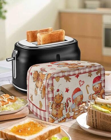 Christmas Toaster Cover 2 Slice, Gingerbread Man Vintage Red Buffalo Plaid Bread Maker Cover Toaster Dust Cover with Pockets, Winter Xmas Dust-Proof Cover for Kitchen Small Appliance 12x7.5x8in in Kuwait