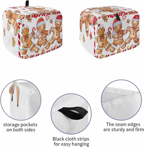 Christmas Toaster Cover 2 Slice, Gingerbread Man Vintage Red Buffalo Plaid Bread Maker Cover Toaster Dust Cover with Pockets, Winter Xmas Dust-Proof Cover for Kitchen Small Appliance 12x7.5x8in in Kuwait