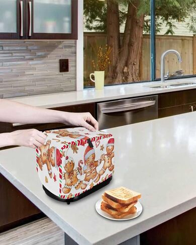Christmas Toaster Cover 2 Slice, Gingerbread Man Vintage Red Buffalo Plaid Bread Maker Cover Toaster Dust Cover with Pockets, Winter Xmas Dust-Proof Cover for Kitchen Small Appliance 12x7.5x8in in Kuwait