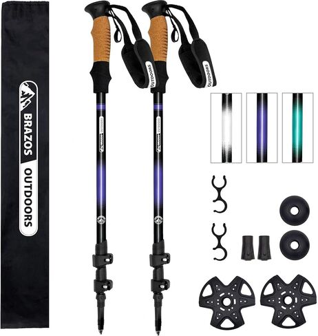 Brazos Trekking Poles for Hiking | Collapsible Walking Stick | 24" to 54" (Pair of 2) 9.7oz Ultra-Light Aluminum with Cork Grip | Hiking in All Terrains & Seasons in Kuwait