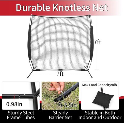 7x7ft Backstop Net, Ball Stop Net with Handbag,Fix Sports Net Barrier by 4 Spike&2 Sandbag,Sports Practice Barrier Net for Baseball,Softball,Lacrosse Train,Backstop Net for Backyard,Playground in Saudi Arabia