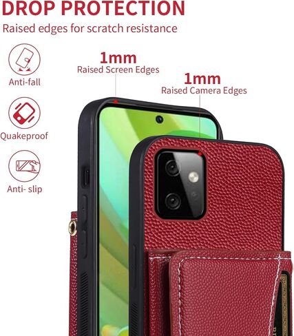 Phone Case for Motorola Moto G Power 5G 2023 Wallet Cover with Crossbody Shoulder Strap and Leather Credit Card Holder Pocket Slim Stand Cell Accessories GPower G5 Girls Women Men Red in Kuwait