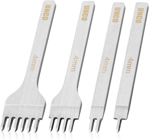UNCO- Leather Stitching Punch, 4 Pack, 5 mm, 1/2/4/6 Prong, Leather Stitch Punch, Leather Fork Punch, Leather Chisel, Leather Hole Punch Tool, Leather Punch Tool, Stitching Chisel in Saudi Arabia