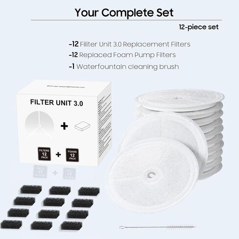 12 PCS Upgraded Filter Unit 3.0 Pet Cat Water Fountain Filters Fit For E versweet Solo 2/Solo SE, E versweet 3 Pro/2S/3, Including Replacement Filters and Replaced Foam Pump Filters (12 pcs) in Saudi Arabia