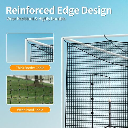SHANTRA Batting Cage Net, 55'L/35'L/20'L, Fully Enclosed Baseball & Softball Cage Netting - NET ONLY - Not Include Poles and Frame - PE Hitting Cage Net with Door, Batting Nets for Baseball Backyard in Saudi Arabia