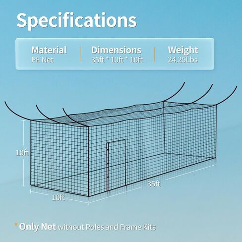 SHANTRA Batting Cage Net, 55'L/35'L/20'L, Fully Enclosed Baseball & Softball Cage Netting - NET ONLY - Not Include Poles and Frame - PE Hitting Cage Net with Door, Batting Nets for Baseball Backyard in Saudi Arabia