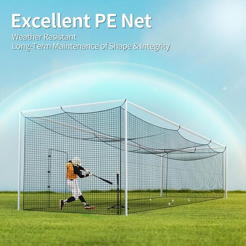 SHANTRA Batting Cage Net, 55'L/35'L/20'L, Fully Enclosed Baseball & Softball Cage Netting - NET ONLY - Not Include Poles and Frame - PE Hitting Cage Net with Door, Batting Nets for Baseball Backyard in Saudi Arabia