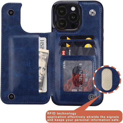 uCOLOR Compatible with iPhone 16 Pro 6.3" Wallet Case with Card Holder Slot Folio Flip PU Leather Kickstand Double Magnetic Clasp and RFID Blocking Design Cover 6.3 Inch (Blue Daisy) in Kuwait