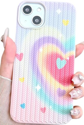متوافق مع حافظة iPhone 12 على شكل قلب للنساء والفتيات، تصميم جمالي لطيف للفتيات، غطاء سيليكون نحيف ناعم ومقاوم للصدمات للهاتف الخلوي لهاتف iPhone 12 (قوس قزح/أرجواني) in Saudi Arabia