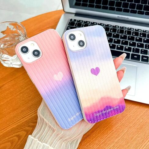 متوافق مع حافظة iPhone 12 على شكل قلب للنساء والفتيات، تصميم جمالي لطيف للفتيات، غطاء سيليكون نحيف ناعم ومقاوم للصدمات للهاتف الخلوي لهاتف iPhone 12 (قوس قزح/أرجواني) in Saudi Arabia