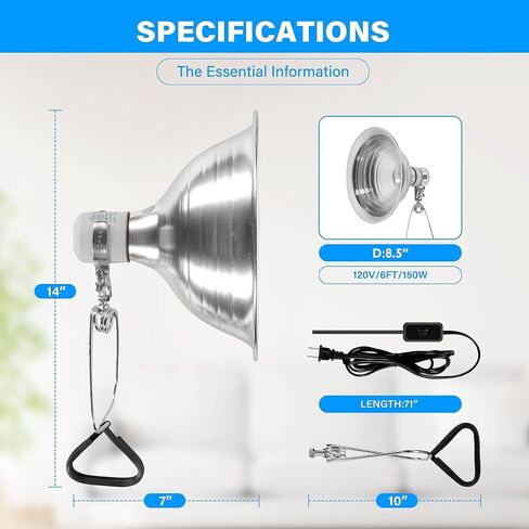 Simple Deluxe 1-Pack Clamp Lamp Light with Ceramic Base, 8.5 Inch Aluminum Reflector and 6 Feet Power Cord for Heat Lamp & Work Light in Saudi Arabia