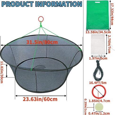 Round Fishing Bait Trap, Portable Folded Shrimp Fishing Nets, Nylon Mesh Net Fishing Equipment for Minnow Crab Crayfish Crawdad in Kuwait