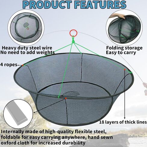 Round Fishing Bait Trap, Portable Folded Shrimp Fishing Nets, Nylon Mesh Net Fishing Equipment for Minnow Crab Crayfish Crawdad in Kuwait