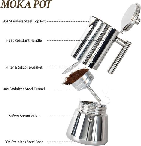 LAOION Stovetop Espresso Maker, 12Cup 17.5 oz Moka Pot, Stainless Steel | Cuban and Italian Coffee Maker for Cafetera Cubana, Greca De Cafe Induction Stovetop Compatible, Coffee Gift for Home Travel in Saudi Arabia