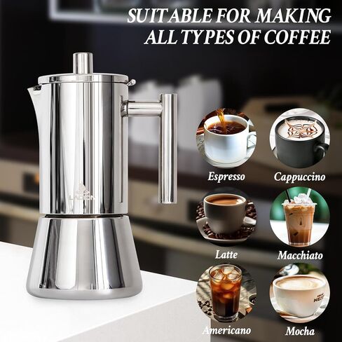 LAOION Stovetop Espresso Maker, 12Cup 17.5 oz Moka Pot, Stainless Steel | Cuban and Italian Coffee Maker for Cafetera Cubana, Greca De Cafe Induction Stovetop Compatible, Coffee Gift for Home Travel in Saudi Arabia