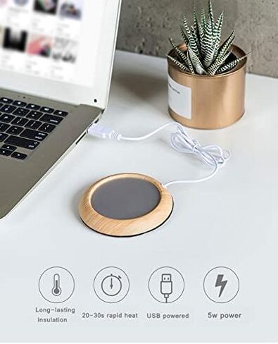 لوح تسخين الأكواب الكهربائي المحمول من الخشب الحبوب وسخان القهوة وسخان الأكواب مع كابل USB للاستخدام في المكتب/المنزل/السفر، مناسب لكوب الفولاذ المقاوم للصدأ، كوب السيراميك، كوب زجاجي، إلخ (حبيبات خشبية خفيفة) in Saudi Arabia