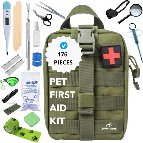 Dog Camping Essentials - A Dog First aid kit for Both Dogs and Cats - Vet Approved – 176 Piece Dog Travel Accessories First aid kit – Perfect pet Medical Essentials for Home Dog Hiking car Dog Gear in Saudi Arabia