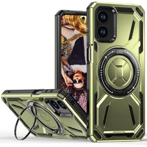 Ysnzaq Magnetic Case for Moto G Power (2024), [Support Wireless Charging] Military Grade Heavy Duty Shockproof Cover with Kickstand for Moto G Power (2024) HJJ Black