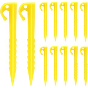 12 Pack Plastic Tent Stakes, 5.7 Inch Yellow Serrated Edges Durable Garden Landscape Stakes Tent Spikes Hook for Camping, Gardening, Outdoor Beach