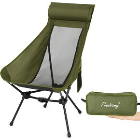 Finnhomy 2Pack High Back Camping Chair with Head Support, Portable Camping Chairs for Adults, Compact Lawn Chairs, Foldable Camp Chair with Carry Bag, for Hiking, Fishing, Beach (Black)