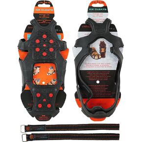 vangelo Tungsten Ice Cleats with Straps for Winter Boots and Shoes Anti-Slip Grippers on Ice Snow Surface with Reflective Back