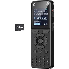 64GB Voice Activated Digital Recorder with Playback – 4552 Hours Audio Storage, 3072Kbps HD Recording, Dual Microphone, MP3 Player, Password Protection – Perfect for Lectures, Meetings, and Interviews