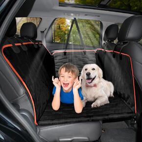 Back Seat Extender for Dogs, Dog Car Seat Cover with Mesh Window & Storage Pocket, Waterproof Dog Seat Cover for Back Seat, Pet Backseat Cover for Car SUV Truck, Dog Hammock for Car, Black