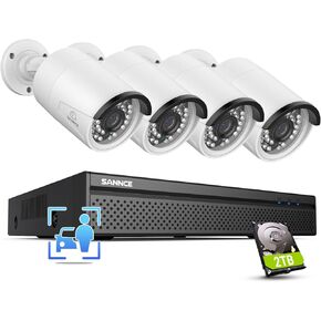 SANNCE 4K POE CCTV Home Security Camera System 8CH POE NVR Recorder with 2TB Hard Drive, 4X 5MP Outdoor Metal IP Cam 5MP Resolution, Power Over Ethernet, Easy Mobile Access with APP Alert