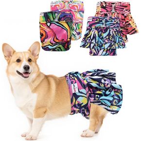 Female Dog Diapers Reusable No Tail Hole Period Panties Washable Diapers Female for Docked-Tail Frenchie French Bulldog Boston Terrier Without Tail (2 Pack Regular+2 Pack Skirts) U-WWDQB01M