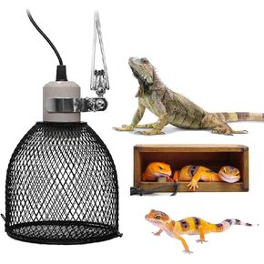 Reptile Heat Lamp Guard with Switch Ceramic Heat Emitter Basking Anti Scald Heating Lamp Holder Mesh Cage Reptile Protection Lampshades for Pet Amphibian Snakes Lizards Turtle, Bulb Not Included