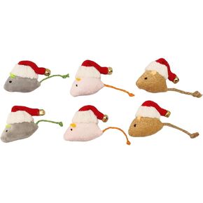 6-Pack Christmas Catnip Mice Toys - Handmade Crochet Hat with Bell, Catnip-Filled Plush Mice for Interactive Play and Holiday Fun