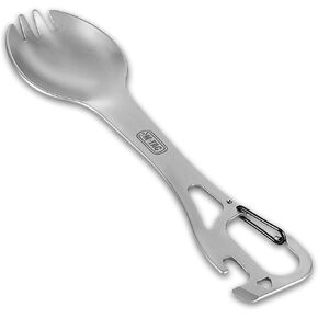 M-Tac 3-in-1 Spork - Spoon-Fork Bottle Opener Utensil with Carabiner - Stainless Steel Outdoor Hiking Camping Backpacking Gear