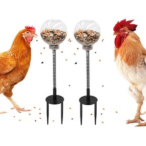 2 Peck Chicken Treat Dispenser, Chicken Enrichment Toys with Spring and Ground Stake, Chicken Feeder for Coop, Chicken Coop Accessories for Hens, Geese, Ducks, Turkeys, Other Poultry