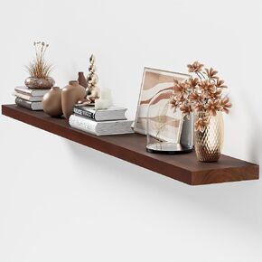 Marsmiles Floating Shelves for Wall | Solid Ash Wood Floating Shelves 24W x 8D Set of 2 | Rustic Natural Wood Wall Shelves with Upgraded Heavy Duty Brackets - Natural