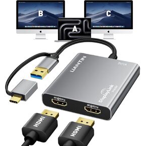 USB C to HDMI Adapter for Mac M1/M2/M3, 4K@60Hz DisplayLink (DL6950) Adapter for Dual Monitor, HDMI Splitter Extended Display Adapter for MacBook Air/Pro, Laptop, Driver Required in Kuwait