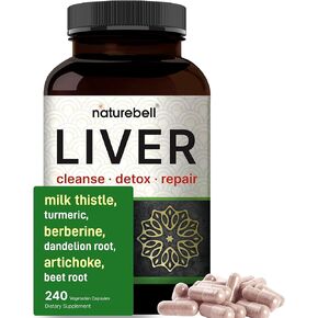 Liver Cleanse Detox & Repair Supplement, 240 Veggie Capsules|15-in-1 Complex with Milk Thistle 500mg, Dandelion Root 200mg, Artichoke 200mg, Black Currant Oil, Turmeric, Chicory, Zinc, Choline & More