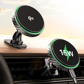[2025 أحدث 2 في 1 لشاحن Qi2 المعتمد - 15 وات Magsafe للسيارة، شاحن مغناطيسي للسيارة يدور 360 درجة يناسب سلسلة iPhone 16 15 14 13 12، لملحقات iPhone المغناطيسية
