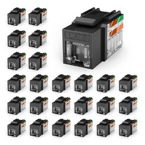 VCELINK RJ45 Cat 6 Keystone Jacks 25-Pack, 90-Degree Punch Down Ethernet Modular Jacks, UTP Keystone Jack Adapter, Black