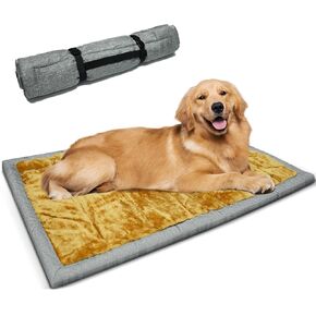 Portable Outdoor Dog Mat for Medium to Large Dogs Travel Dog Bed Mat Soft Washable Bed Mat Ideal for Camping Indoor Use Dog Crate Mat with Convenient Carry Bag (Gray and Brown)