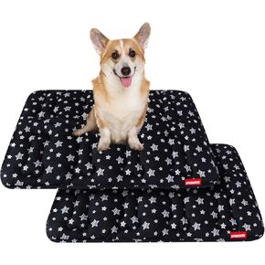 KENNEL MAT 2 PACK, Soft Dog Bed Mat with Cute Prints, Personalized Crate Pad, Anti-Slip Bottom, Machine Washable, Black (42" X 28")