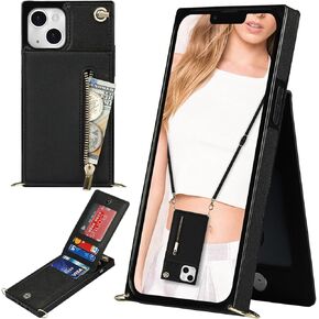 CCSmall for Apple iPhone 16 Pro Max Case Wallet Crossbody with Card Holder for Women,RFID Blocking PU Leather Zipper Handbag Purse Flip Cover Shoulder Strap Lanyard Phone Case for 16 Pro Max ZP Black