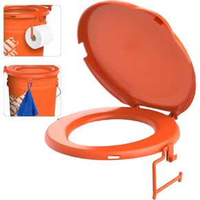 Portable Toilet Seat for 5 Gal Buckets, Camping Toilet Seat with Lid for Adults, Snap-on Toilet Seat for Outdoor, Camping, Hiking, Emergency, Car, Boat, Orange