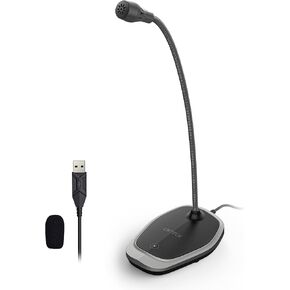 CMTECK USB Computer Microphone, Plug &Play Desktop Omnidirectional Condenser PC Laptop Mic, Mute Button with LED Indicator, Volume Knob, Compatible with Windows/Mac, Ideal for YouTube, Recording